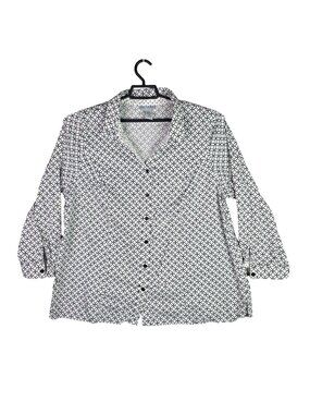 Womens Catherines Black & White Geometric Print Button Up Shirt Cotton Blend 2X